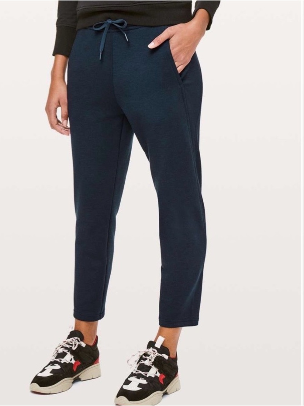Lululemon City Sleek Seeatpants cropped drawstring waist pockets black 6